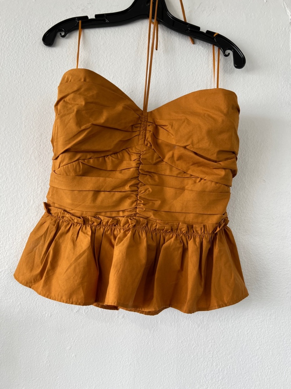 Express Rust Orange Ruched Peplum Cami Top